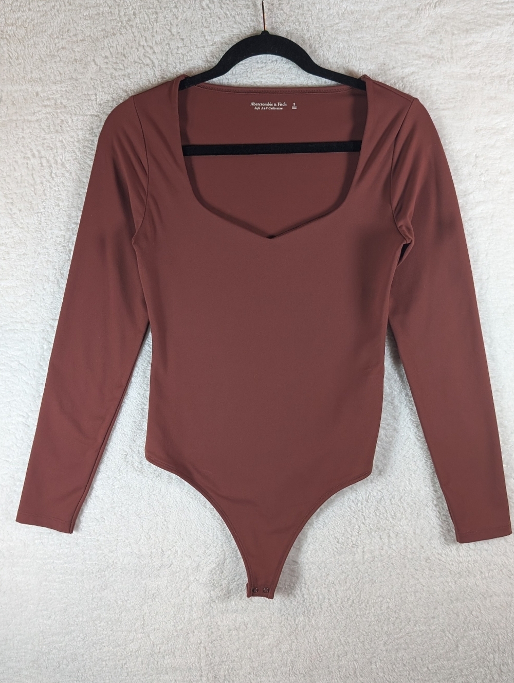 158-Abercrombie & Fitch Square Neck Long Sleeve Bodysuit - Maroon